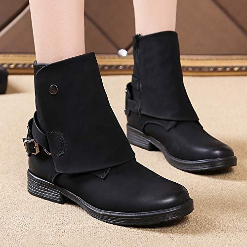 Hunzed Women Shoes Vintage Suede Casual Zipper Leather Girl's Boots (Black, 7.5 M US) - Thumbnail 5