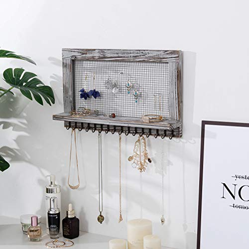 VERGOODR Rustic Wood Jewelry Organizer Wooden Wall Mounted Jewelry