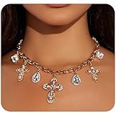 Mexegy Gold Multi Crystal Cross Necklaces for Women,Trendy Teardrop Zircon Cross Statement Pendant Necklace,Fashionable Birthday Jewelry Accessories Gifts