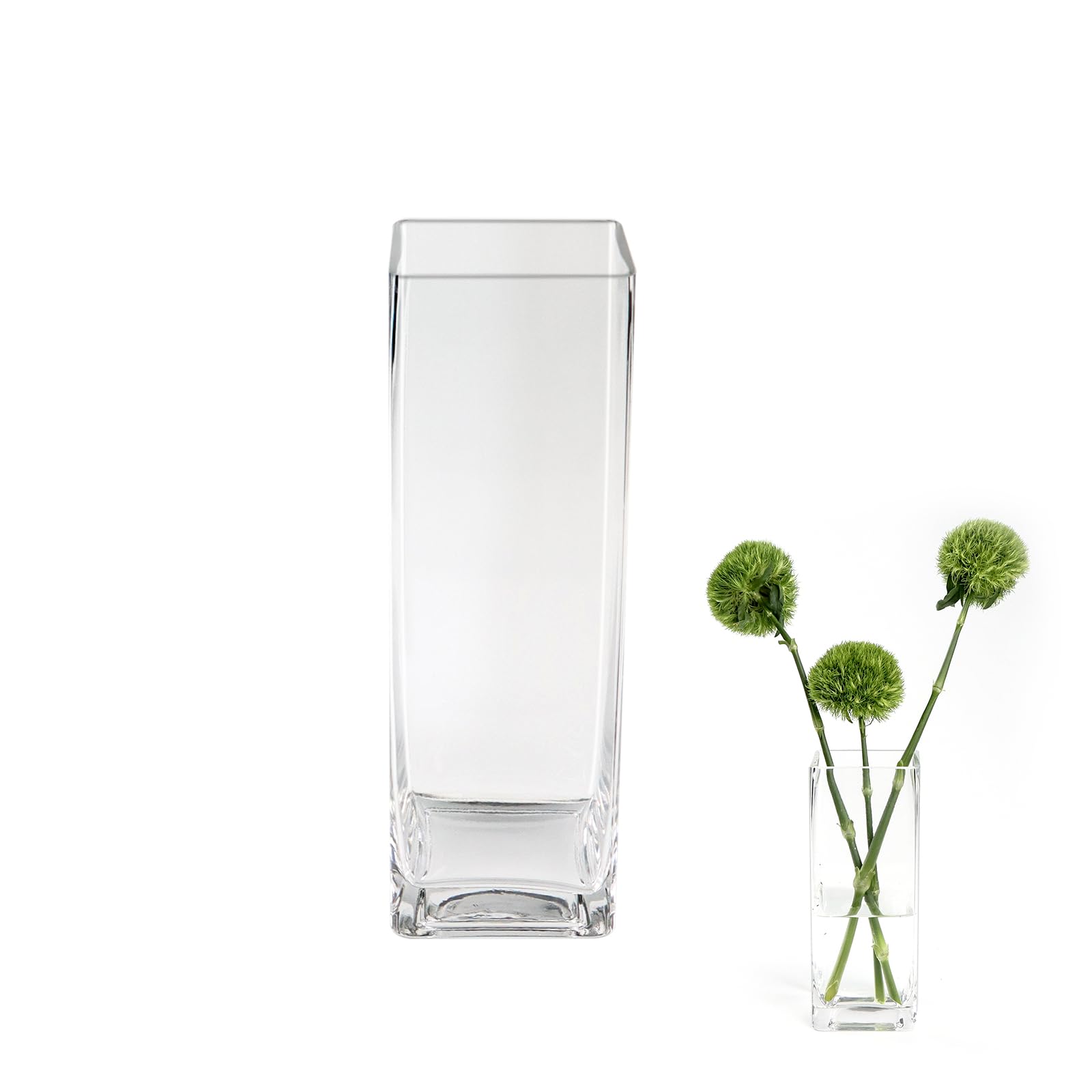 ASSRECT Square Flower Vase 20 x 8cm Clear Glass Vase for Centerpieces Handmade Modern Minimalist Style Decor Floral Arrangement Vases for Wedding Party Home Office Decor Table Decoration