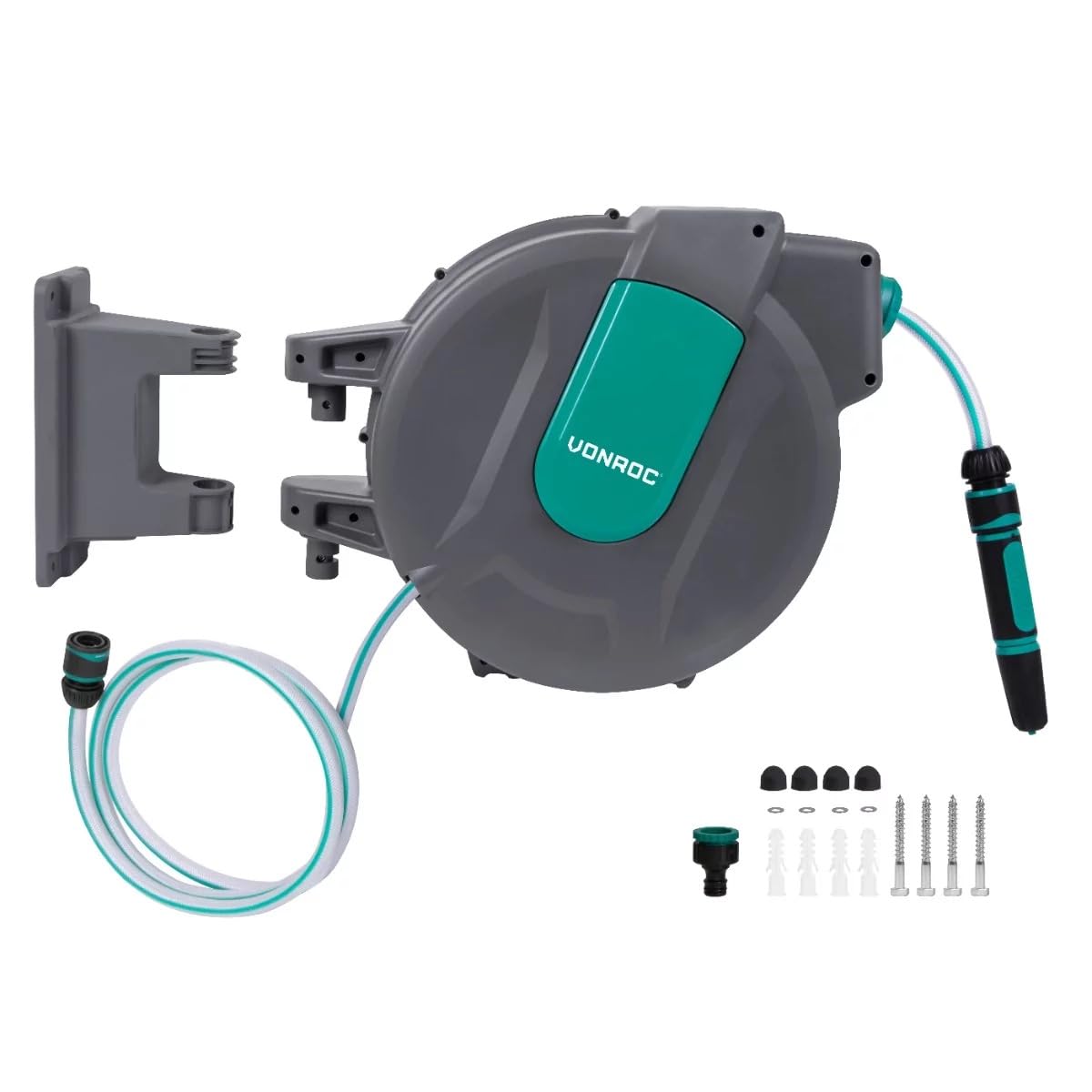 VONROC Schlauchtrommel Gartenschlauch als Schlauchaufroller 35 Meter - Wasserschlauch 180° drehbar als Schlauchbox inkl. Schlauchhalter Wand & Einzugautomatik - Grün 8