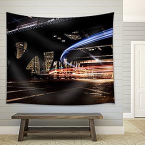 City Traffic Lights at Night - Fabric Wall Tapestry Home Decor - 51x60 inches