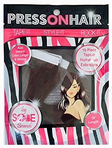 Press On Hair Straight Tape Extensions, Dark Brown, 18 Inch by Press On Hair