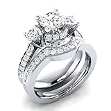 WensLTD Clearance! 2-in-1 Womens Vintage White Diamond Silver Engagement Wedding Band Ring Set (#9, Silver-7)