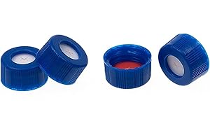 ALWSCI 200PCS 2ml HPLC Autosampler Vial Caps 9mm Blue 9-425 Ribbed Screw Caps with Red PTFE&White Silicone Liner, Cross-Slit