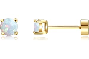 THE CITY Birthstone Flat Back Earrings for Women Trendy,14K Gold Plated Hypoallergenic Comfort Flatback Earring for Cartilage Tragus Helix, Cubic Zirconia Earrings Stud Gold Jewelry Christmas Gift for Her