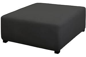 PureFit Super Stretch Form Fit Square Ottoman Cover Rectangle - Ottoman Slipcovers for Foot Stool & Folding Storage Furniture for Living Room with Nonslip Elastic Bottom (Medium-XL, Dark Gray)