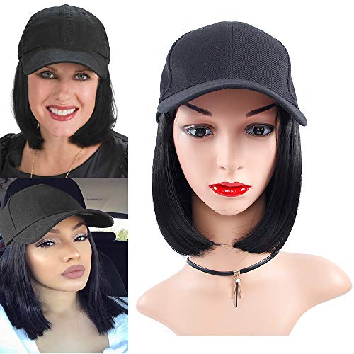 Baseball Cap Wig with Hair Extensions Synthetic Short Bob Hairstyles