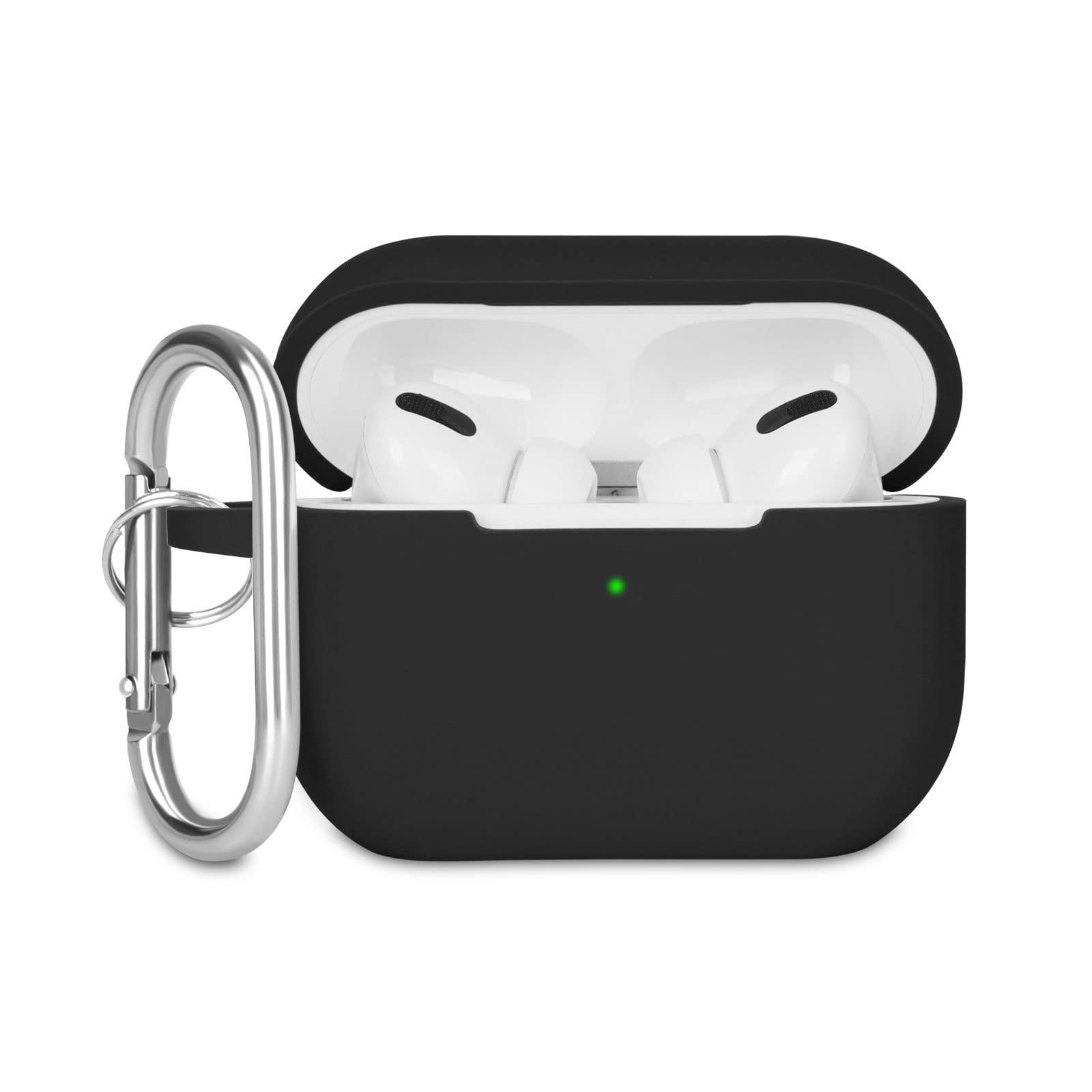 KOKOKA Case Cover Compatible with Airpods Pro, Soft Silicone Skin Case Cover Shock-Absorbing Protective Case for Airpods Pro 2019 with Carabiner, Front LED Visible, Black