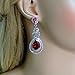 EVER FAITH Wedding Jewelry Crystal Zircon July Birthstone Dual Leaves Teardrop Earrings Red Ruby Color Silver-Tone