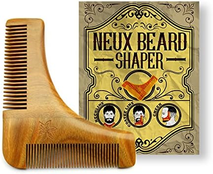 Neux Beard Shaper Tool - Premium Beard Shaving Guide Stencil &amp; Wood Beard Comb for Perfect Lines