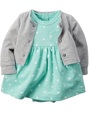 Baby Girls' 2 Piece Floral Dress Set Grey/Mint Dots-24M