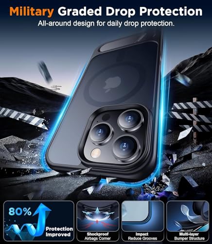 ELEPIK Stronger Magnetic for iPhone 15 Pro Max Case with Flush Stand [Compatible with MagSafe] [10 FT Military Grade Drop Tested] Slim Matte Silicone iPhone 15 Pro Max Phone Case, Black