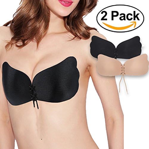 Forever Spoiled Women's 2 Pack Strapless Self-Adhesive Invisible Push-up Bra, Black/Nude, Size B-Cup
