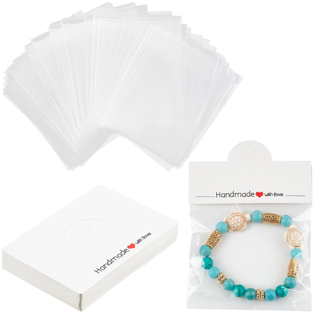 SOFPLATE 100Pcs jewellery Package Bags Earring Display Cards Small Craft Packaging Set White Cardboard Foldable Header Card Holders for Selling Hanging Showing Bracelets Earrings Bracelet Small Busine