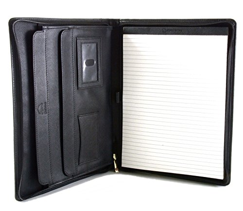 Alpine Swiss Genuine Leather Writing Pad Portfolio Business Case for Left & Right Handed Use with Tablet Sleeve Crosshatch Black - Thumbnail 2