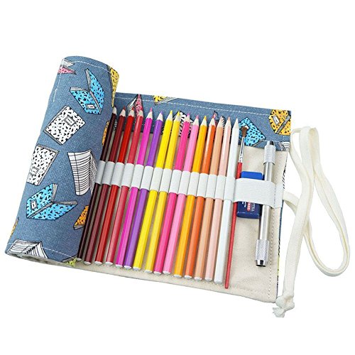 Astuccio per Matite Colorate, Custodia per Riporre 48 Pastelli, Arrotolabile, da Viaggio (Nero