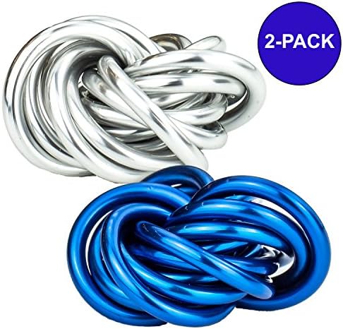 Fidget Ball / Fidget Toy / Anxiety Ball / Sensory Toy / Autism Toy / Infinity Ball - Anodized Aluminum Stress Reliever, Relax ADHD, Focus, Meditate, by FidgetDoctor (Blue &amp; Silver (2-Pack), Small)