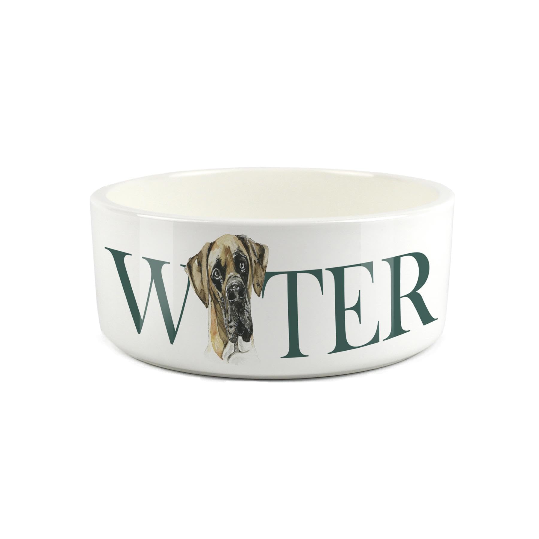 Great Dane Pet Bowl - Painted Dog Portrait by Rhianon Chauncey - Large Ceramic Dog Water Bowl/Dish Gift for Dogs