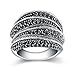 Mytys Vintage Fashion Silver Rings Retro Black Marcasite Cluster Cocktail Big Ring Wide Bands for Women