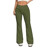 Verdusa Womens Fleece Lined Pants Drawstring Elastic Waist Flare Sweatpants Casual Bell Bottom Pants Winter Outfits