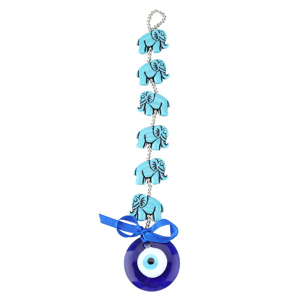 HEEPDD Blue Evil Eye, Turkish Glass Elephant Tassel Wall Hanging Ornament 9.6 Inch Blessing Good Luck Amulet for Home Office Decor Gift