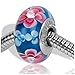 Timeline Treasures Pink Plumeria Rhinestone Flower Charm for European Charm Bracelets Lampwork Glass Stainless Steel