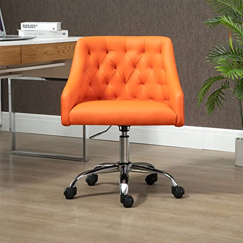 MOJAY Velvet Office Swivel Chair, Vanity Fabric Desk Pretty Fancy Gold Office Chairs for Girls, 360°Swivel Height Adjustable Reception Chair (Orange2)