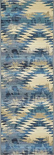 Unique Loom Nantucket Collection Modern Transitional Indoor and Outdoor Blue Runner Rug (2' x 6')