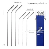 Stainless Steel Straws, FDA and IFGB Approved Reusable 10 and 8 Inch Drinking Straw Set 6 Straws For 20 and 30 oz Yeti Tumbler Rtic Ozark Trail Rambler Cups  Only Verity Straws