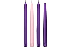 ELITE HOLIDAY PRODUCTS Elite Christmas Products Advent Candle Set. Made in The USA Self Fitting End. Premium Hand Dipped Candles, Dripless, 4 Pack - 3 Purple, 1 Pink