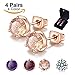 Anni Coco 4 Pairs Rose Gold Plated Stainless Steel Needle Round CZ Stud Earrings Set for Women,8MM