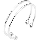 Linsoir beads Stainless Steel Adjustable Bangle Bracelets for Women Gold/Silver/Rhodium Plated Simple Bangles Bracelets 3mm Stacking Open Cuff Bangles Set 2 Pcs/lot Gifts Jewelry