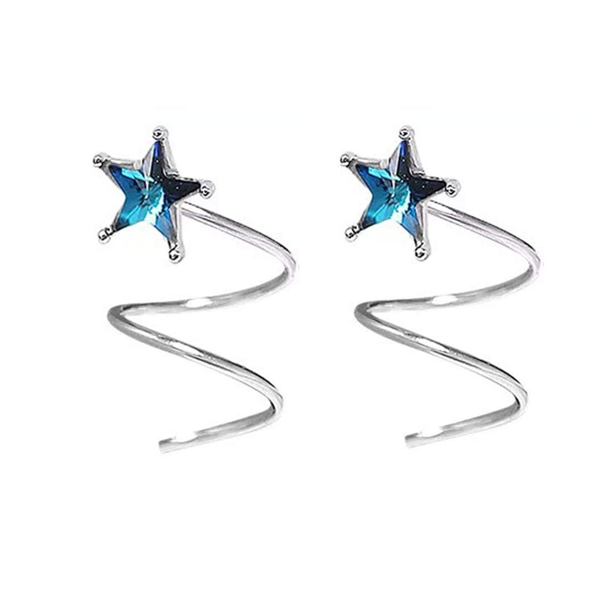 FarryDream 925 Sterling Silver Blue Crystal Star Earrings for Women Fashion Helix Earrings Wrap Piercing