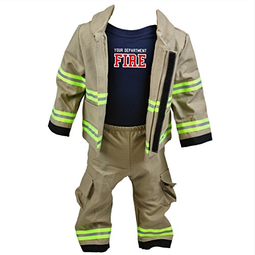 Personalized Firefighter Baby Full TAN 3-Piece Outfit (18 Months)