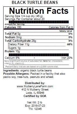 Black Turtle Beans 5 Pounds USDA Certified Organic, Non-GMO Bulk
