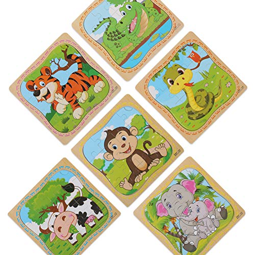 LovesTown Wooden Jigsaw Puzzles,6 Pcs Preschool Puzzles 2-5 Years Old Toddler Puzzles 16 Pieces Animal Puzzles for Kids Preschool Educational Learning Toys