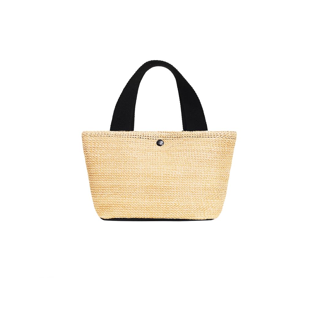 Photo 1 of 1 Piece Summer Rattan Bag Handwoven Shoulder Bags with Wide Shoulder Strap Women Straw Woven Bag (Black Handle, Width 9 inch, Small Size)