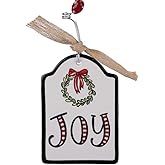 Glory Haus, Flat Christmas Ornaments, Hand-Painted, Ceramic with Wire Hangers (Joy)
