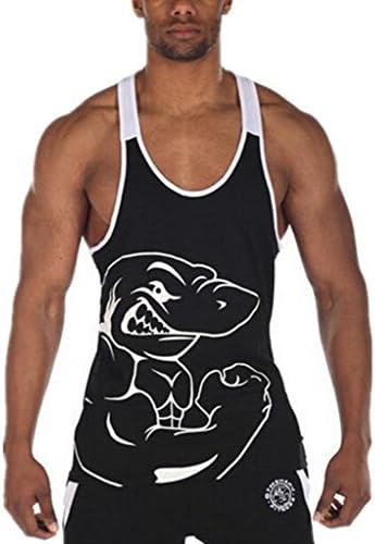 GXGSX Men' Fitness Shark Print Stringer Bodybuilding Gym Tank Tops Sports Vest