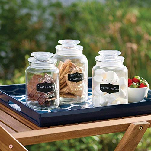 Glass Canister Set for Kitchen or Bathroom with Airtight Lid and Chalkboard Labels, Apothecary Glass Food Storage Jars,Set of 3 Cookie Jars, Candy, Coffee, Cereal & More, Clear Storage Containers!