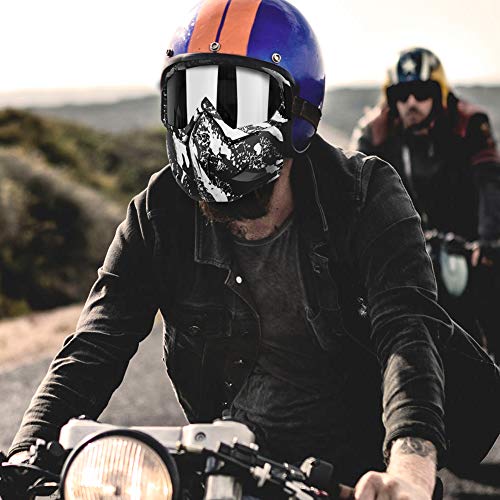 PiscatorZone Motorcycle Goggles Mask, Tactical Glasses with Detachable Mask Adjustable Windproof Outdoor Paintball Airsoft Mask Face Shield for Kids Men Women