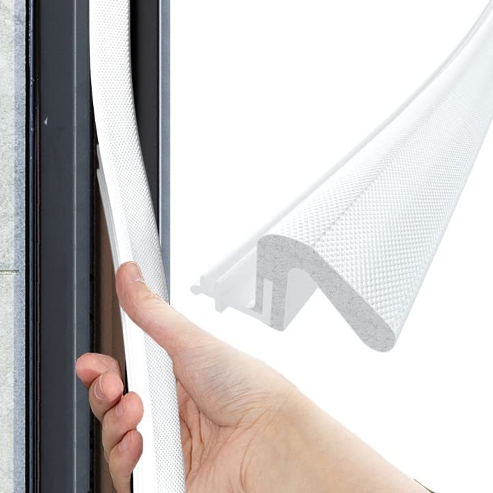 Cuysfead 256Inch/6.5m V-Shaped White Kerf Weather Stripping Seal Strip, PU Foam Tape Draft Excluder for Windows Door Gap Insulation, Rigid PVC Flange Applied to Frame, Dustproof, Anti-Collision