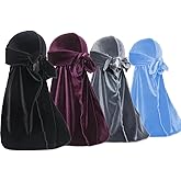 ForceWave Velvet Durags for Men Premium Du Rags Pack of 4 for Men Women with Long Tail and Wide Strap
