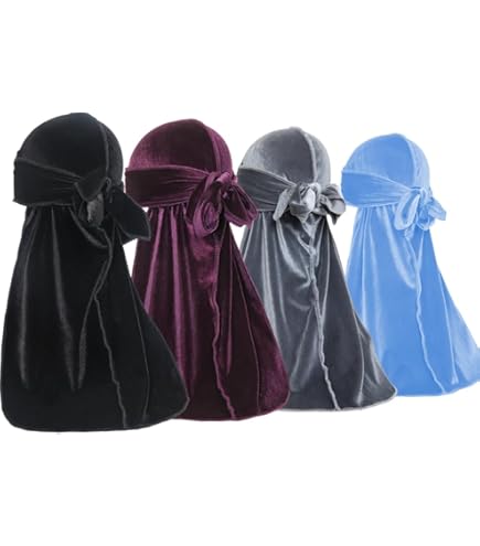 Amazon.com : Oumrote 4 Pieces Men Velvet Durag with Long  display picture 1