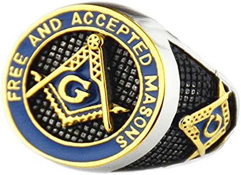 VPKJewelry Mens Free and Accepted Masons Blue Gold Polished Masonic Freemason Stainless Steel Ring Band sz 7.5-14.5 The best gifts