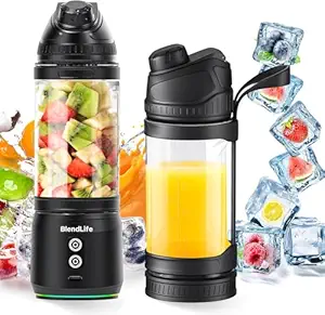 BlendLife Elite Portable Blender For Juices, Shakes, Reverse Blend Feature, 6000mAh Battery, Waterproof, LED Lights, Dual Modes, 700ml Convertible Jar With Sipper & Strainer, Black (1-Year Warranty)