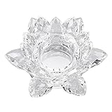 OwnMy 4.5 Inch Crystal Lotus Candle Tealight Holder, Glass Candle Lamps Holder Night Light Candlestick with Gift Box for Altar windowsill Home Decor Christmas Wedding Party (4.5 Inch Clear)