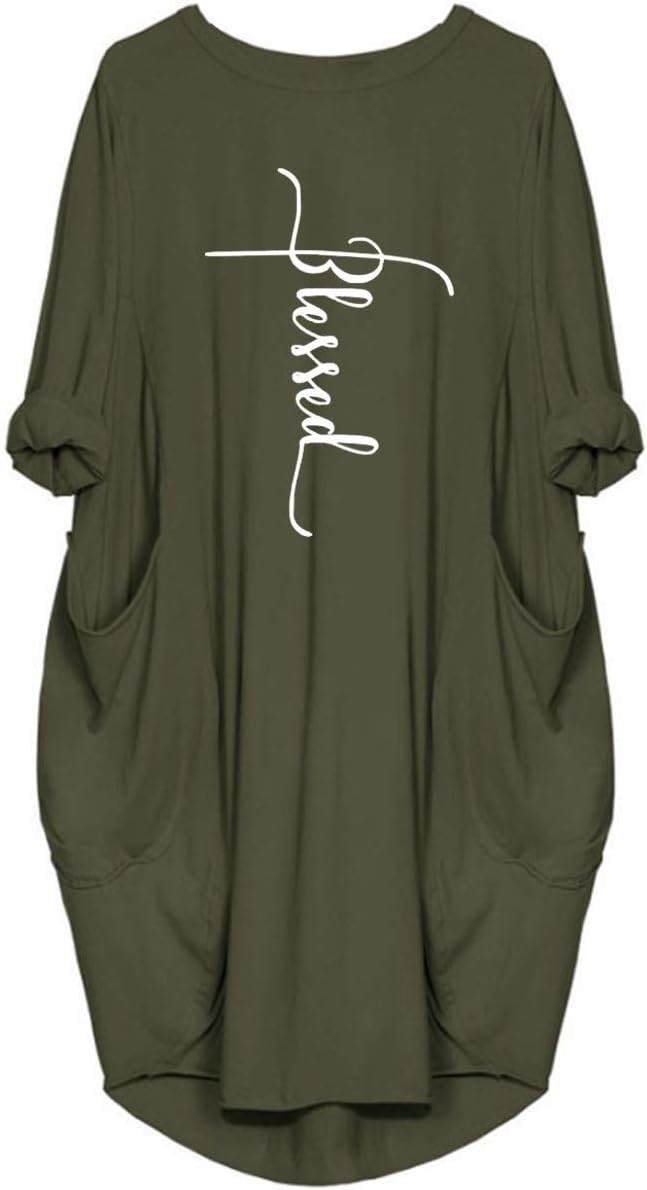 Long Sleeves Faith Oversize T Shirt Dresses with Pocket for Women