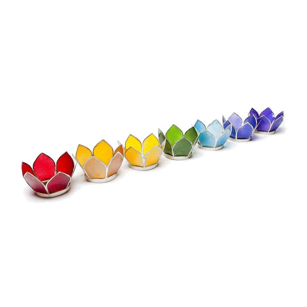 Find Something Different Lotus Tea Light Holder, Glass, Silver, Small, Set of 7